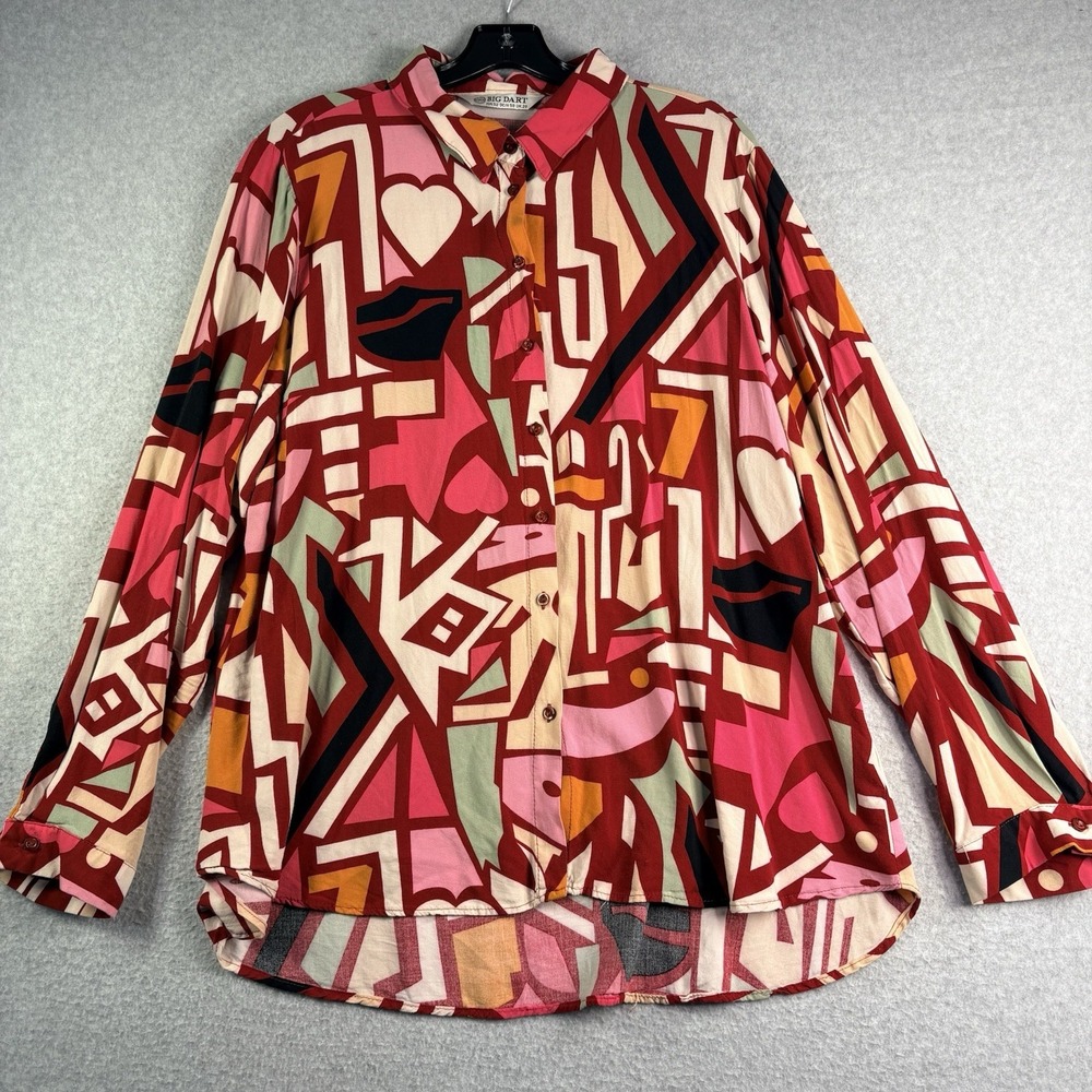 Big Dart Top Women's US 16 UK 20 Geometric/Abstract Button Down Long Sleeve‎
